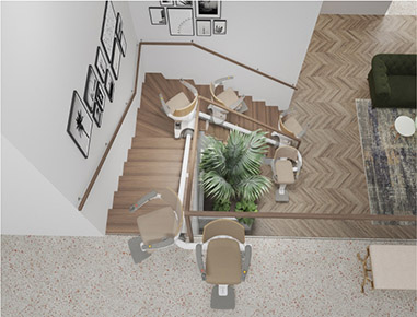 modellbild-uebersicht-der-moeglichen-positionen-eines-treppenlifts Funktionsweise und Bewegungsverlauf des Treppenlifts in Vogelperspektive | TK Home Solutions